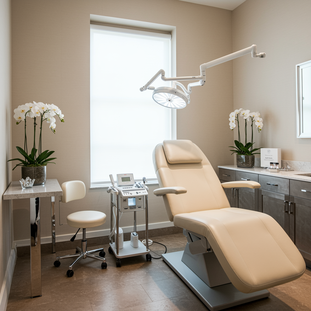 Serene medical spa recovery suite highlighting the beautiful results of eyelid surgery with natural light and elegant, neutral decor, no people or tools, showcasing a refined oculoplastic clinic environment.